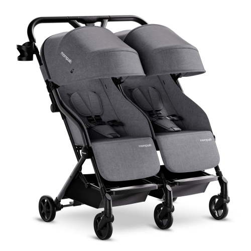 Mompush Lithe Lightweight Double Stroller, Side by Side Recline Seats, Gray, 24.5LB