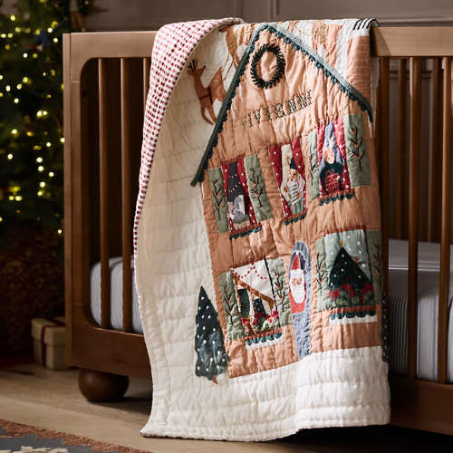 Night Before Christmas Embroidered 100% Organic Cotton Baby Crib Quilt
