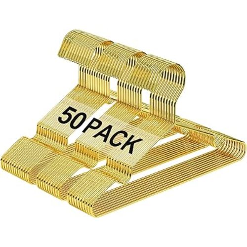 12 Inch Gold Kids Baby Hangers 50 Pack, Strong Metal Toddler Hangers for Closet, Space Saving Children Hanger for Clothes Coats Pants (Gold, 50)