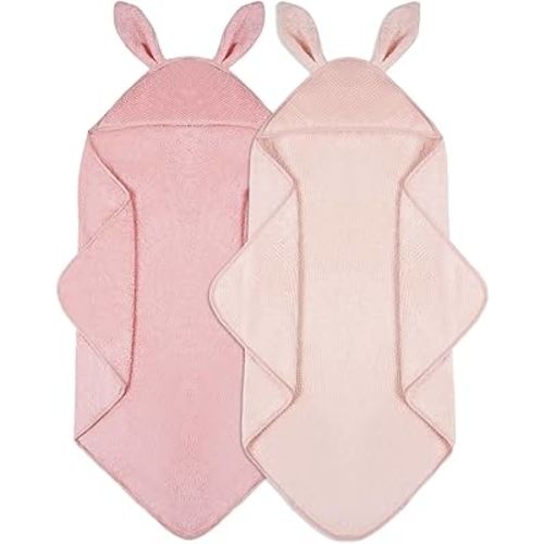 Baby Hooded Towel 2 Pack Bath Towels for Newborn with Animal Design Shower Essentials for Baby Girl Boy and Toddler (Blush Pink & Pink, Medium)