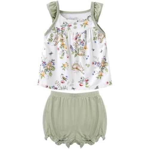 Toddler Girls Clothes Set Cute Summer Playwear Sleeveless T-Shirt and Shorts Baby Girls Outfits 3M-6Years