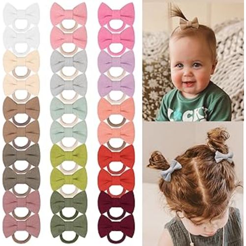 30Pcs Baby Hair Bows Ties, Hair Rubber Bands for Baby Girls' Fine Hair, No Damage Soft Elastic Nylon Hair Bands, Pigtails Ponytail Holders Hair Accessories for Girls Kid Children