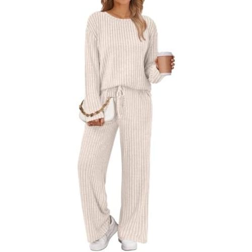 LILLUSORY Womens Lounge Sets 2 Piece Matching Pajamas Fall Fashion 2026 Ribbed Knit Outfits Long Sleeve Casual Sweatsuits
