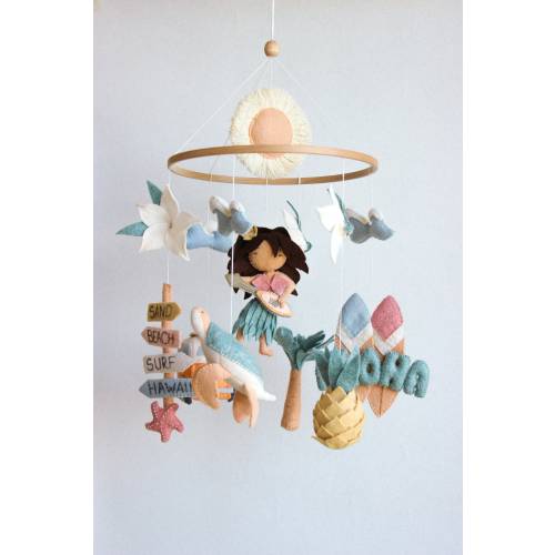 Hawaii baby mobile, surf baby mobile, hula girl mobile, hawaiian nursery decor