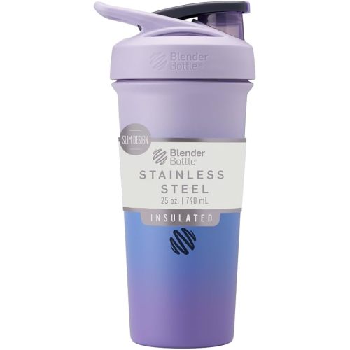 BlenderBottle Sport Sleek Insulated Stainless Steel Shaker Bottle with Wire Whisk, 25-Ounce, Lavender Ombre – Protein Shakes & Hydration for Athletes & Fitness Enthusiasts, Easy Mixing, Lockable Lid