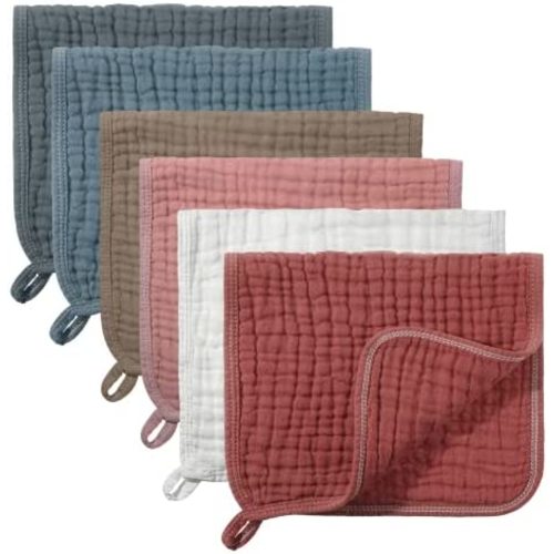 6 Pieces Large 20 x 10 Inch Muslin Burp Cloths Multi-Colors Muslin Washcloths Baby Burping Cloth Diapers 6 Absorbent Layers Muslin Face Towels for Baby (Fresh Color Series)