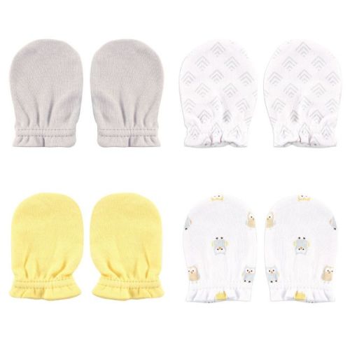 Luvable Friends Infant Cotton Scratch Mittens 4pk, Owl, One Size