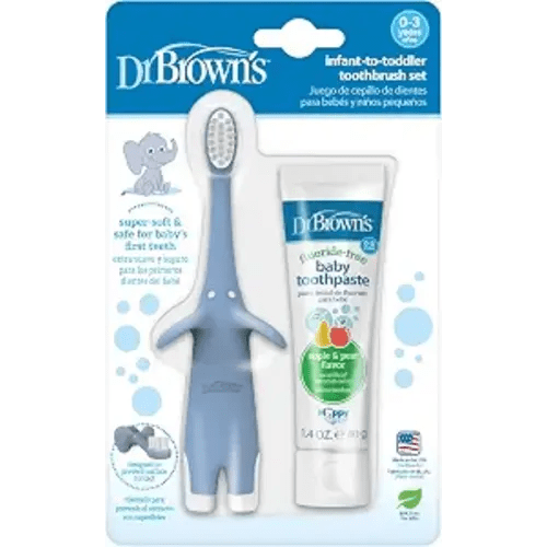 Dr. Brown's Infant-to-Toddler Toothbrush and Toothpaste Set, Blue Elephant