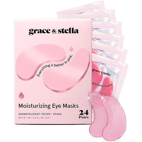 grace & stella Award Winning Under Eye Mask - Mothers Day Gifts for Women - Reduce Dark Circles, Puffy Eyes, Wrinkles, Under Eye Patches - Bachelorette Gifts for Bride - Vegan (24 Pairs, Pink)