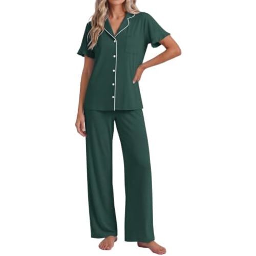 Ekouaer Pajamas for Women Set Button Up Soft Pjs Short Sleeve Lounge Sets