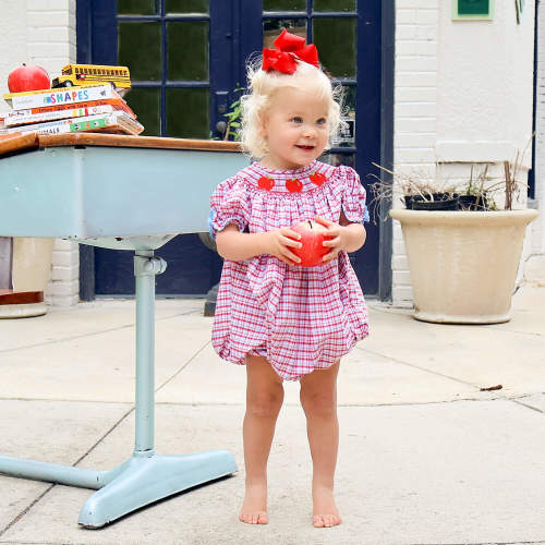 Apple Smocked Red Plaid Bishop Bubble