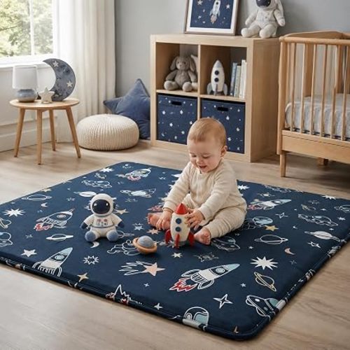 1.5" Thick Baby Floor Play Mat, 50x50 Foam Play Mat Space Adventure