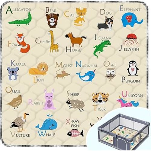 Baby Play Mat，Thick Soft 47" X 47" Playpen mat, Non-Slip and Machine Washable Baby Play Mats for Floor，Crawling Mat for Babies, Toddlers & Infants to Play and Learn (Beige Animal)