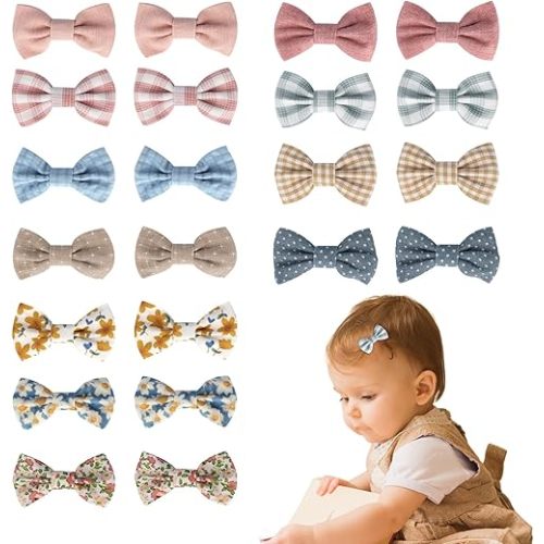 JESSCAT 22 Pcs Hair Clips for Girls with Bows Flower, Fully Lined Alligator Clips and Barrettes, Fabric Handmade Barrettes Hair Accessories for Girls Baby Infants Toddler Kids, Color 1
