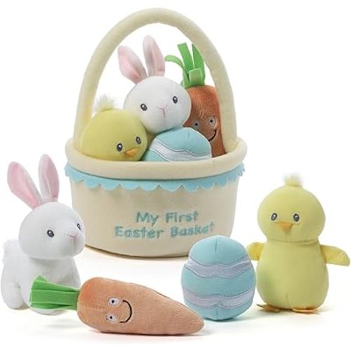 GUND Baby My First Easter Basket 5-Piece Plush Playset with Rattle, Squeaker & Crinkle Plush Toys, Sensory Toy for Babies & Newborns, 9”