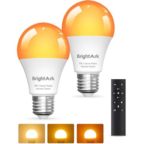 Circadian Rhythm Full Spectrum Light Bulb with Remote Control, 9W LED Bulb 60W Equivalent, 1400K+2100K+2700K Dimmable Sleep Light Bulb, Flicker-Free, No Blue Light for Sleep, Relaxation, Focus -2Pack