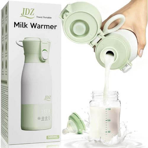 JDZ Portable Bottle Warmer, 16000mAh Rechargeable Baby Bottle Warmer with 7 Temp Settings (113-167°F), Fast Heating 17oz 316 Stainless Steel Travel Milk Warmer for Breastmilk & Formula On the Go