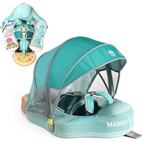 Mambobaby Float Deluxe Baby Pool Float: Safe & Comfortable Swim Trainer for Infants & Toddlers, Non-Inflatable Design, UV Protection Canopy, Fun Water Experience for Ages 3-24 Months