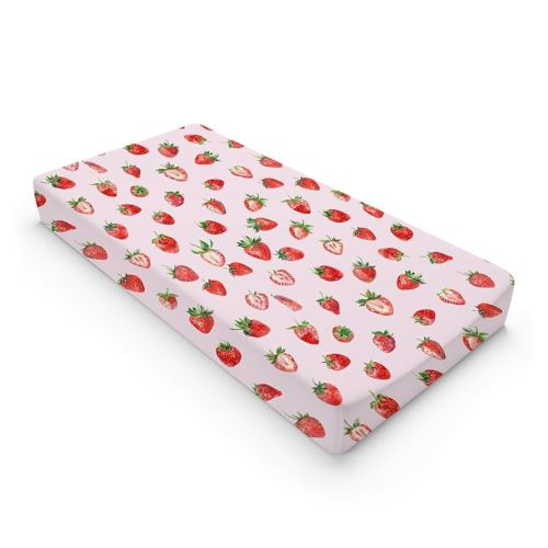 Watercolor Strawberries Changing Pad Covers Cute Strawberry Pink Unisex Diaper Changing Table Sheets for Boys Girls Boho Summer Fruits Soft Breathable Stretchy Baby Change Table Pad Mats 32''x16''