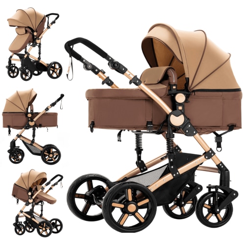 2 in 1 Baby Stroller Portable Infant Stroller with Storage Bag,Cup Holder, for Newborn/Child/Toddler,Unisex,KHAKI