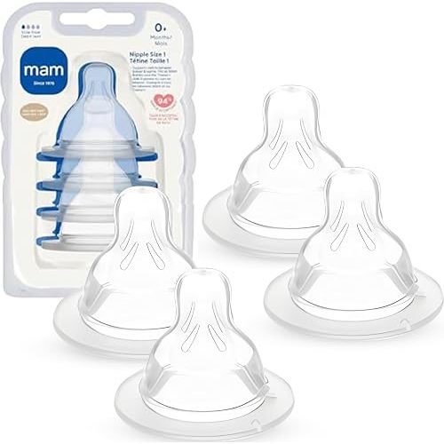 MAM Baby Bottle Anti-Colic Slow Flow Nipples, Fits All MAM Bottles, 4 Pack