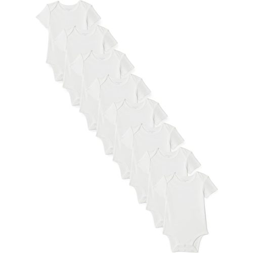 Amazon Essentials Baby Boys' Baby Unisex 8-Pack Short-Sleeve Bodysuits, White, Newborn