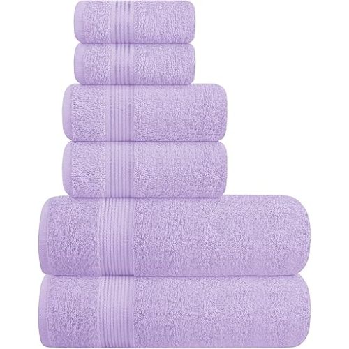Elvana Home Ultra Soft 6 Pack Cotton Towel Set, Contains 2 Bath Towels 28x55 inch, 2 Hand Towels 16x24 inch & 2 Wash Coths 12x12 inch, Ideal for Everyday use, Compact & Lightweight - Dark Purple