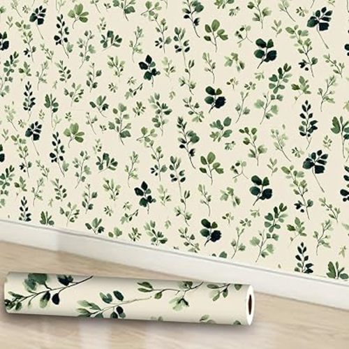 IOHEFY Botanical Leaf Wallpaper Peel and Stick 17.7" x 118.1" Green Floral Contact Paper Removable Self Adhesive Vinyl for Bedroom Kitchen Living Room Accent Wall Decor