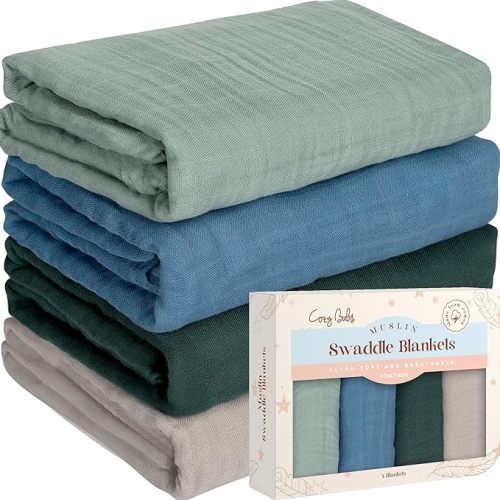 Muslin Swaddle Blankets - Breathable and Skin-Friendly Swaddle Blanket for Boys and Girls - Perfect Nursery Essential and Baby Shower Party Gift - 47 x 47 inches 4-Pack