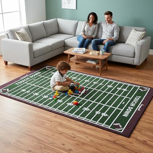 Furnish my Place 700 Corner Football Play Area Rug for Kids Playroom, Bathroom & Kindergarten Classroom, Corner Football Field Ground, Green (3'3"x5')