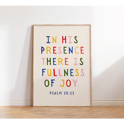 Psalm 16:11, Minimalist Christian Wall Art, Scripture Art, Digital Print, Trendy Bible Art, Dorm Room Decor, Colorful Poster, Bible Verse