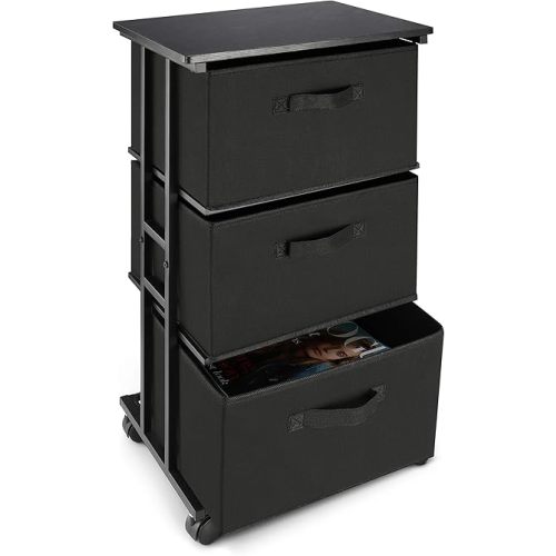 MAX Houser Dresser Storage with 3 Drawers, Fabric Dresser Tower, Vertical Storage Unit for Bedroom, Closet, Office, Black