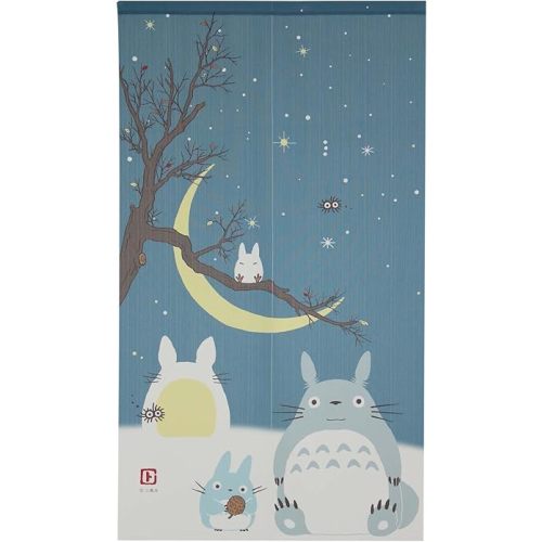 Totoro Noren Curtain Tapestry Winter Sky and Crescent Moon
