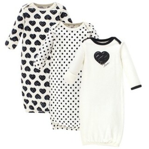Touched by Nature Baby Girl Organic Cotton Long-Sleeve Gowns 3pk, Heart