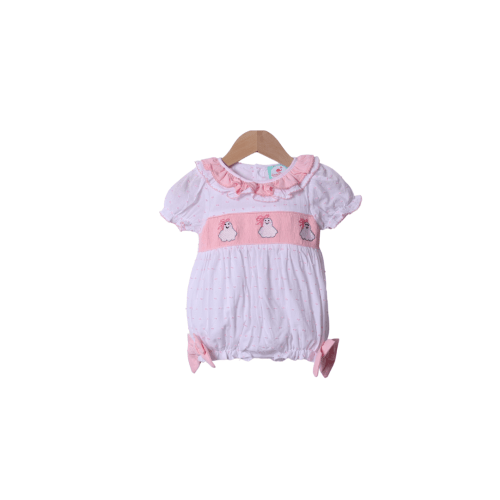 Smocked Pink Swiss Dot Bow Ghost Bubble