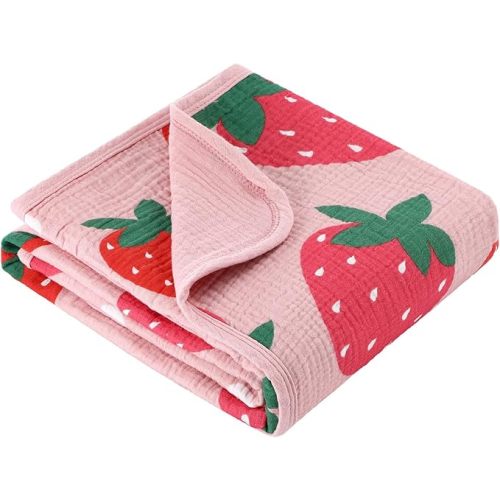 Breling Pink Strawberry Muslin Baby Blanket