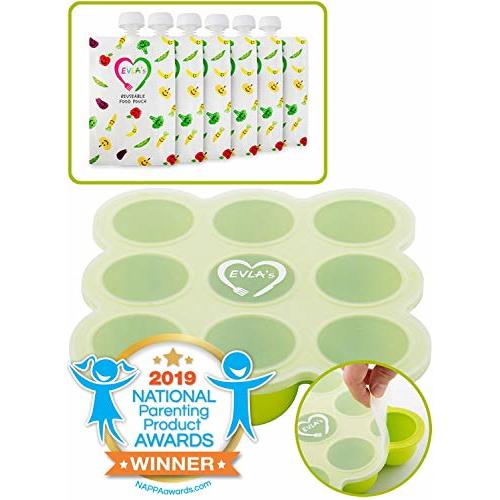 EVLA'S Baby Food Freezer Trays & Reusable Food Pouches Meal Prep Combo for Babies and Toddlers, Baby Food Containers & Meal Storage Perfect for Serving Homemade Healthy Smoothies & Purees