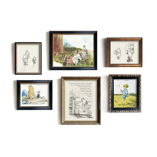 Winnie The Pooh Nursery Wall Art - Vintage Hundred Acre Wood Poster - Toddler Room Decor - Gifts for Winnie Fans Lover - You Are Braver Than You Think - Motivational Quote for Kids Little Boys Bedroom