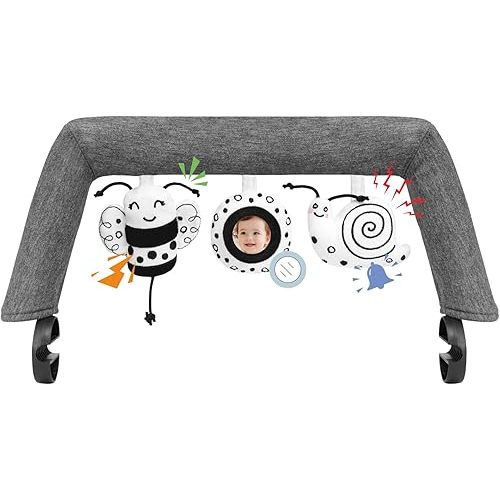 Baby Bjorn Bouncer Toy Bar, Toy Bar for Baby Bouncer Bliss and Balance Soft with 3 PCS Cute Sensory Toys, Easy to Attach and Remove, Skin -Friendly, Machine Washable, Black and White, Soft