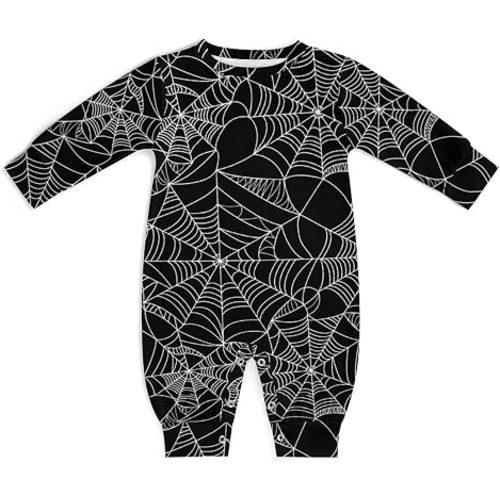 Halloween Spider Black Spiderweb Pattern Baby Romper Long Sleeve Onesie Button Jumpsuit Baby Clothes Unisex