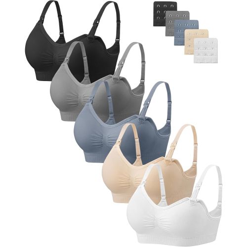 Angelhood Nursing Bra 5 Pack Womens Maternity Breastfeeding Seamless Wireless Sleep Bra