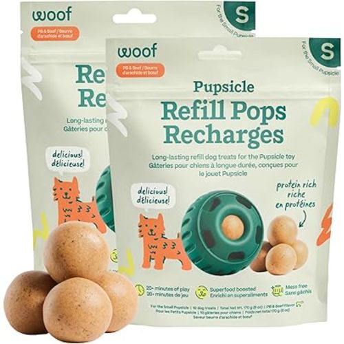 Woof Pupsicle Refill Pops - Low-Mess Dog Snacks - with Peanut Butter and Beef - Dog Treats - Long Lasting - Small Pops - 10 Count - 2 Pack
