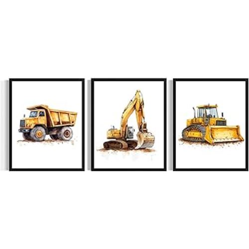 Dump Truck Excavator Bulldozer Nursery Art Print Poster, (Set of 3) Kids Children Boy Girls Picture Wall Art Painting for Kid Room Decor AAA11 (Dump Truck Excavator Bulldozer, 8 x 10 inches (3 Panels), Unframed)