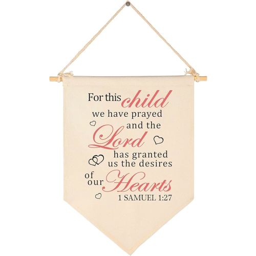 for This Child We Have Prayed -Canvas Hanging Flag Banner Wall Sign Decor Gift for Baby Kids Girl Boy Nursery Teen Room Front Door - 1 SAMUEL 1:27 - Bible Verse,Religious,Scripture