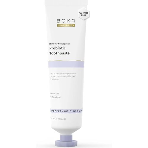 Boka Fluoride Free Toothpaste, Nano Hydroxyapatite Toothpaste, Appropriate for Sensitive Teeth - for Adult, Kids Oral Care - Probiotics - Peppermint Blossom, 4 Fl Oz 1Pk US Manufactured