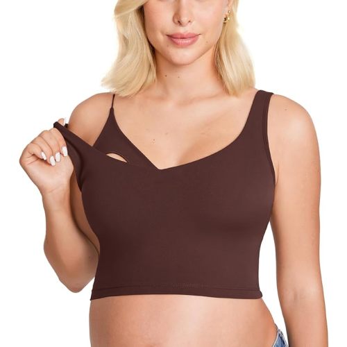 MOMANDA Women's Nursing Bras Longline Sports Breastfeeding V Neck Sleeveless Crop Tank Top with Built in Bra
