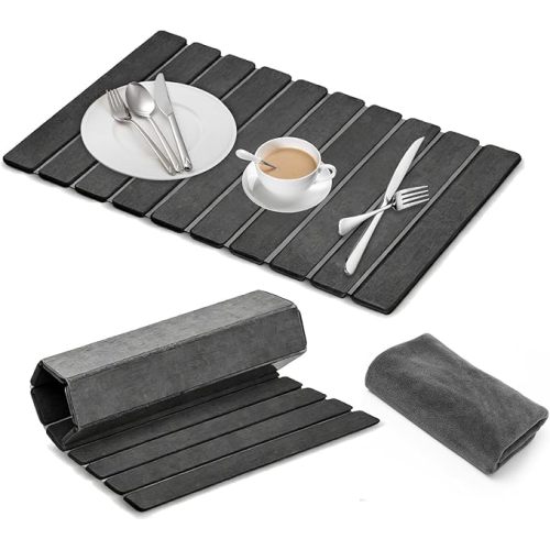Dish Drying Mat Large Stone Dish Drying Mat For Kitchen Counter Collapsible Quick-Drying Sleek Diatomaceous Versatile Stone Drying Mats For Cups Dishes Bottles Marble (black, 16''X24'')