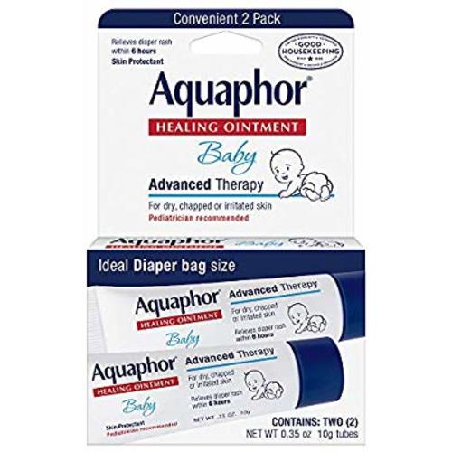 Aquaphor Baby Healing Ointment To-Go Pack - Advanced Therapy for Chapped Cheeks and Diaper Rash - Two .35 oz. Tubes