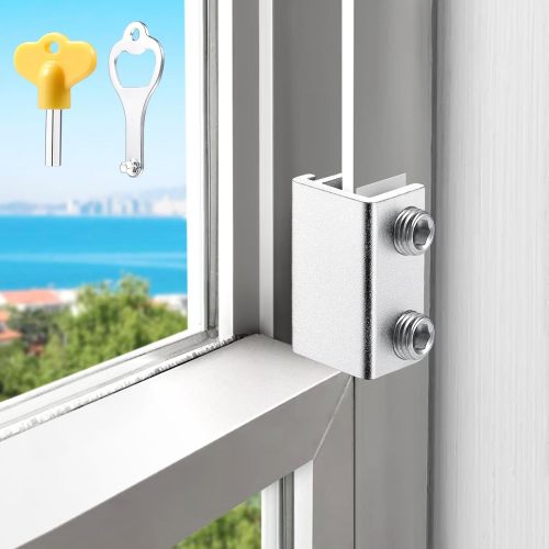 HYIEOU Sliding Window Locks with Key,6 Sets for Horizontal Vertica Window | Window Locks, Aluminum Stops, Sturdy Long-Lasting, Lock Closed or Ajar for Safe Ventilation Protecting Family & Pets