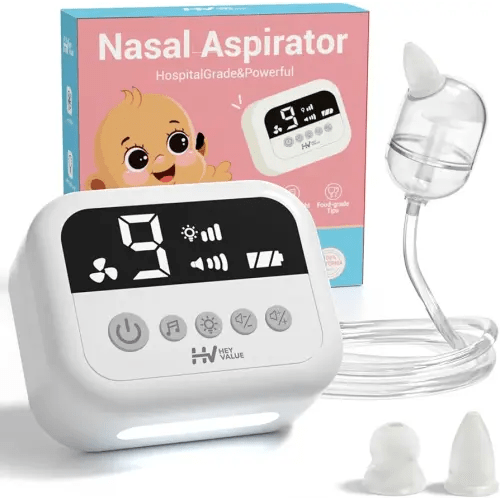 HEYVALUE Nasal Aspirator for Baby, Hospital Grade Nose Sucker with 9 Levels Suction, Night Light and Nursery Rhyme Soothing Function, Electric Nose Suction for Baby with Food-Grade Silicone Tips